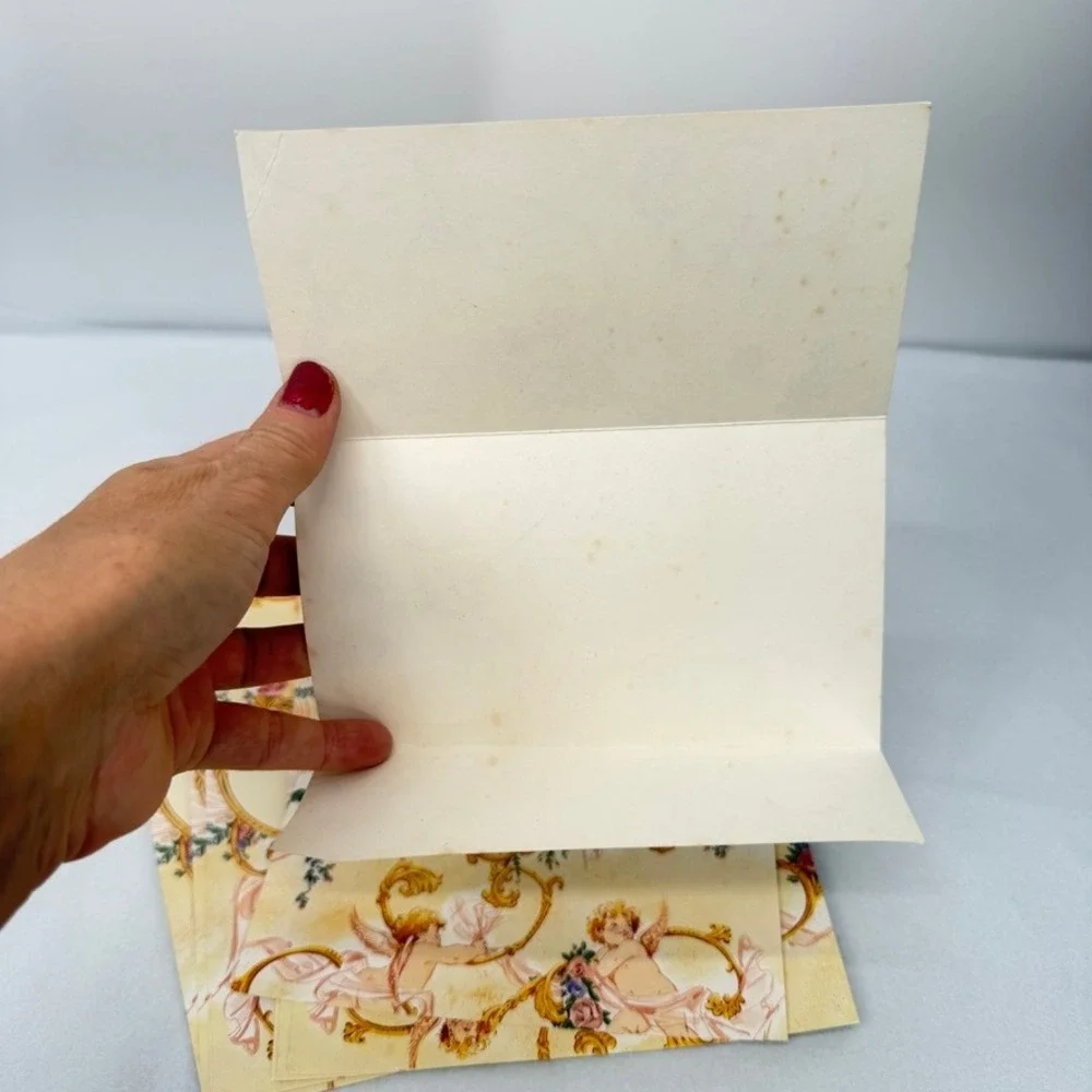 Cherub Stationery Set Folding VTG Angel Floral Gold Scroll Romantic Writing